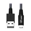Eaton Tripp Lite Series Heavy-Duty USB-A to Lightning Sync / Charge Cable, MFi Certified - M / M, USB 2.0, 10 ft. (3.05 m) - Lightning-Kabel - USB männlich zu Lightning männlich - 3 m - weiß, Schwarz