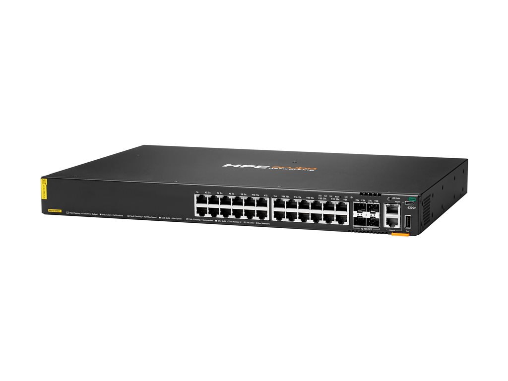 HPE Aruba Networking CX 6200F 24G Class-4 PoE 4SFP+ 370W Switch PDU