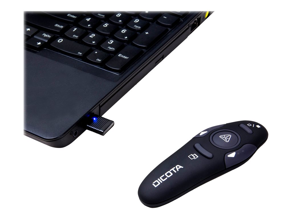 DICOTA Pin Point Wireless Laser Pointer - Projektorzeigegerät - kabellos - kabelloser Empfänger (USB) - Schwarz