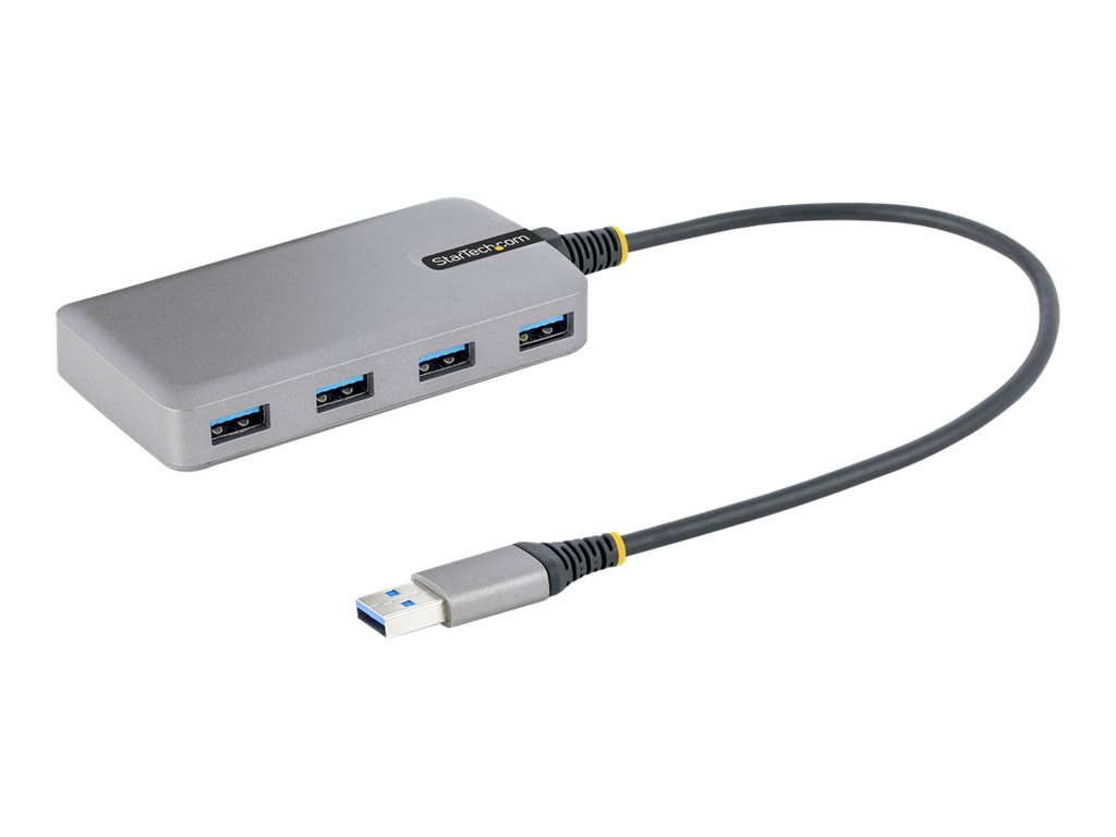 StarTech.com 4-Port USB Hub, USB 3.0 5Gbps, Bus Powered, USB-A to 4x USB-A Hub with Optional Auxiliary Power Input, Portable Desktop / Laptop USB Hub with 1ft (30cm) Attached Cable - USB Expansion Hub (5G4AB-USB-A-HUB) - Hub - 4 x USB 3.2 Gen 1 + 1 x m
