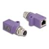 Delock M12 Adapter D-kodiert 4 Pin Buchse zu RJ45 Buchse Cat.5e mit Befestigungsloch gerade violett