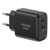USBC Dual-Schnellladegerät mit EU-Steckeradapter - aus MFI-zertifizierter Fabrik - duale USB-C-Buchse - EU CEE 7 / 7 Schuko-Stecker - liefert 65 W vom Hauptanschluss - bei Nutzung des zweiten Anschlusses sinkt die Leistung auf 45 W und der zweite Ansch