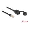 Delock Kabel RJ50 Stecker zu RJ50 Buchse zum Einbau mit Verschlusskappe IP67 staub- und wasserdicht 20 cm