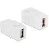 Delock Keystone module - USB-Adapter - USB (W) zu USB (W) - USB 2.0 - umkehrbarer A-Stecker - weiß