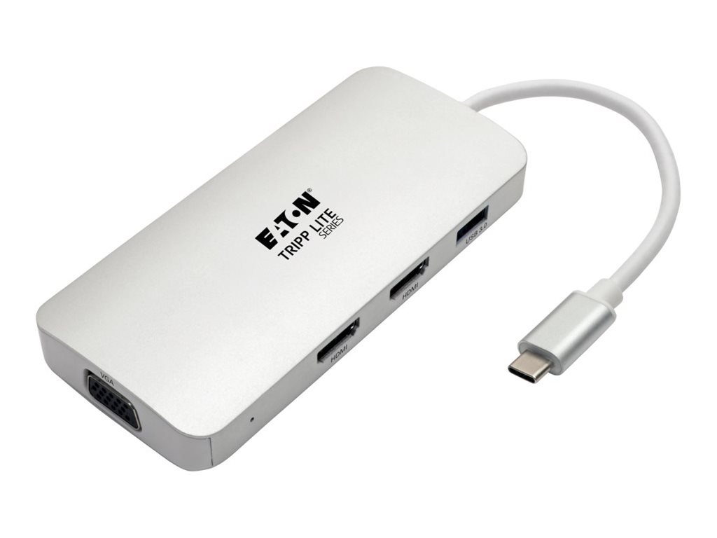 Eaton Tripp Lite Series USB C Docking Station w / USB-A Hub, 2x HDMI, VGA, PD Charging 1080p @ 60 Hz, Silver USB Type C, USB-C, USB Type-C Thunderbolt 3 Compatible - Dockingstation - USB-C 3.1 / Thunderbolt 3 - VGA, 2 x HDMI