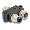Delock M12 Y-Splitter A-kodiert 4 Pin 1 x Buchse zu 1 x Stecker und 1 x Buchse Parallelschaltung