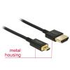 Kabel HDMI A Stecker > HDMI Mini C Stecker High Speed with Ethernet 3D 4K 0,25 m schwarz High Quality Slim Delock