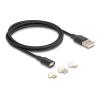 Delock Magnetisches Ladekabel Set für 8 Pin Lightning / Micro USB / USB-C schwarz 1 m