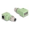 Delock M12 Adapter X-kodiert 8 Pin Buchse zu RJ45 Buchse Cat.5e mit Befestigungsloch 90 grad gewinkelt grün