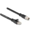 Delock M12 Kabel X-kodiert 8 Pin Stecker zu RJ45 Stecker Cat.5e S / FTP flexibel 1 m schwarz