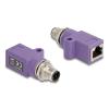 Delock M12 Adapter D-kodiert 4 Pin Stecker zu RJ45 Buchse Cat.5e mit Befestigungsloch gerade violett
