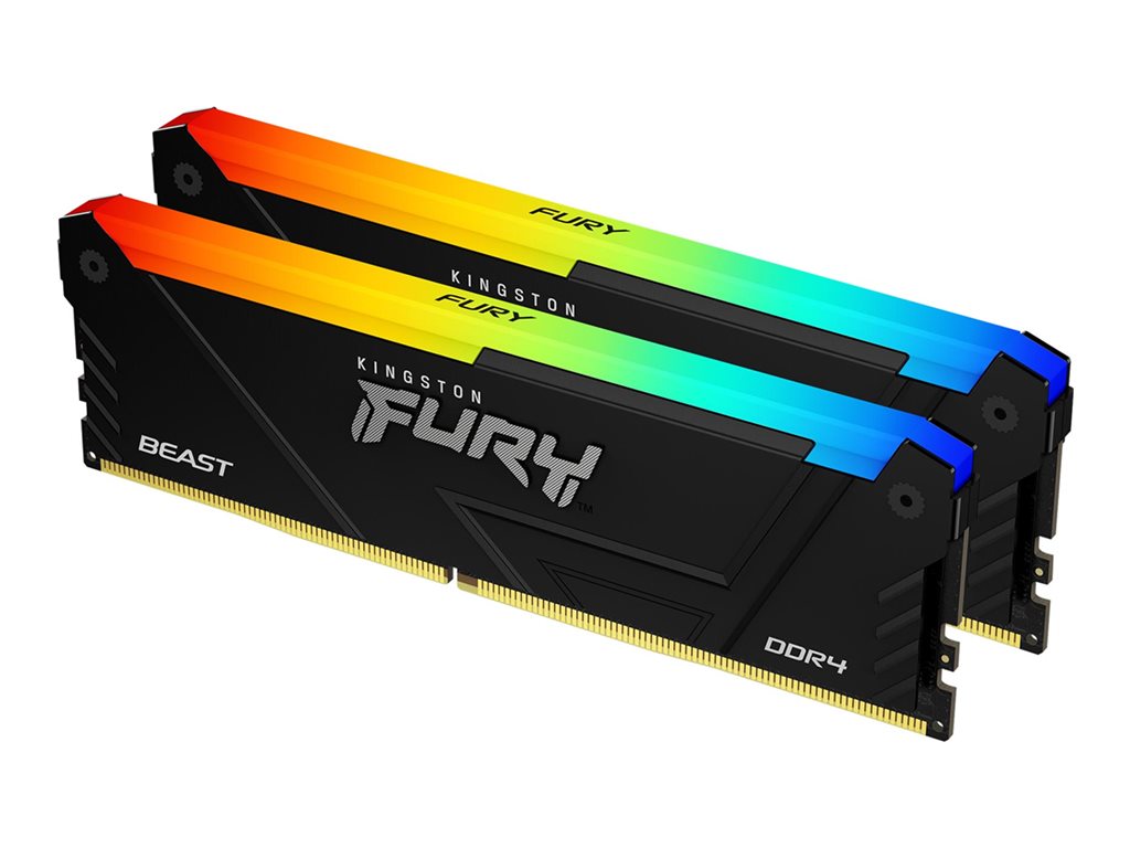 Kingston FURY Beast RGB - DDR4 - Kit - 32 GB: 2 x 16 GB - DIMM 288-PIN - 3600 MT / s / PC4-28800 - CL18 - 1.35 V - ungepuffert - non-ECC - Schwarz