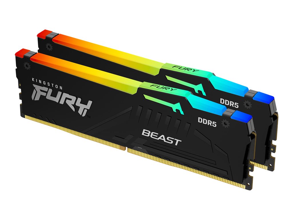Kingston FURY Beast RGB - DDR5 - Kit - 16 GB: 2 x 8 GB - DIMM 288-PIN - 5600 MT / s / PC5-44800 - CL36 - 1.25 V - ungepuffert - on-die ECC - Schwarz