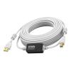 In-Line-Booster auf halber Strecke des Kabels - vergoldete Anschlüsse - Ferritkerne an beiden Enden - Bandbreite 480 Mbps - USB-A (m) zu USB-B (m) - Durchmesser 4,8 mm - 28+24 AWG - 15 m - weiß