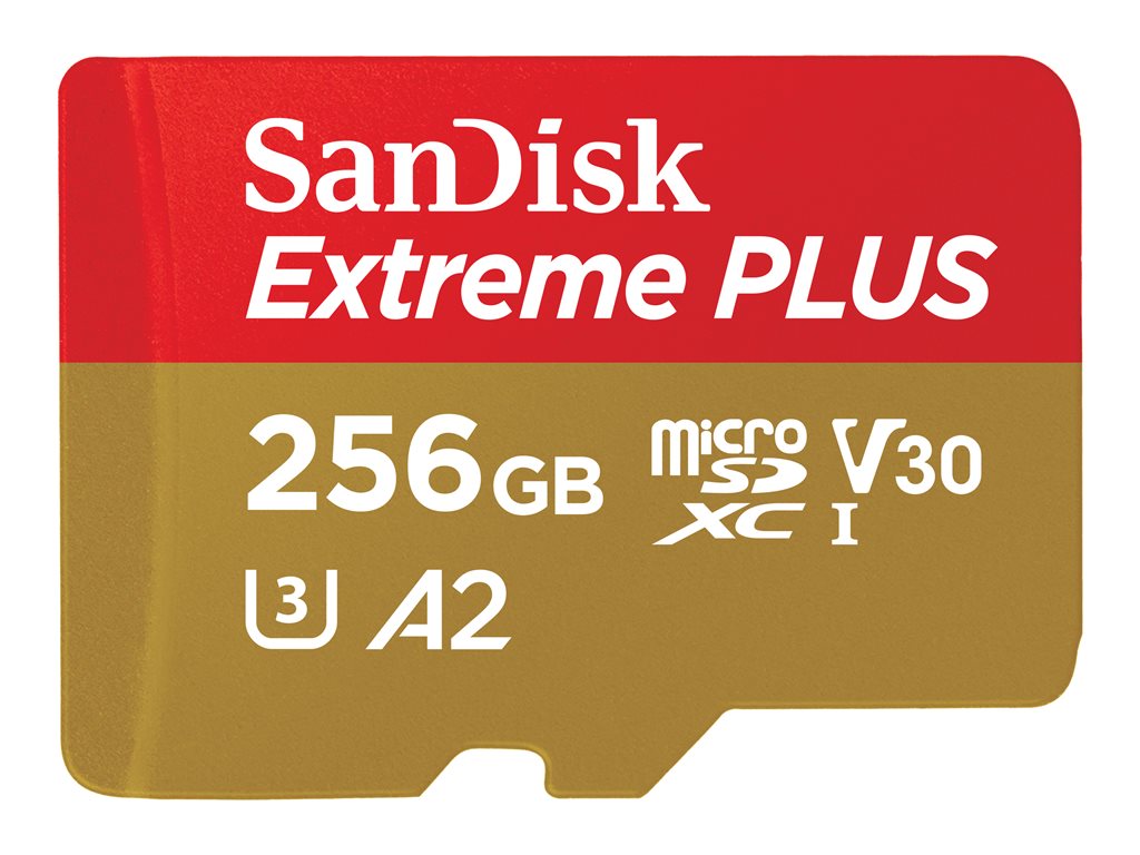 SanDisk Extreme PLUS - Flash-Speicherkarte (microSDXC-an-SD-Adapter inbegriffen) - 256 GB - A2 / Video Class V30 / UHS-I U3 / Class10 - microSDXC UHS-I