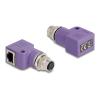 Delock M12 Adapter D-kodiert 4 Pin Buchse zu RJ45 Buchse Cat.5e mit Befestigungsloch 90 grad gewinkelt violett