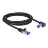 Delock - Netzwerkkabel - RJ-45 (M) gerade zu RJ-45 (M) nach rechts abgewinkelt - 2 m - 6 mm - S / FTP - CAT 6a - halogenfrei, ohne Haken - Schwarz