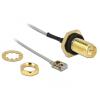 HF Antennenkabel RP-SMA Buchse zum Einbau zu MHF® I LK Stecker 1.13 10 cm Gewindelänge 10 mm Delock spritzwassergeschützt