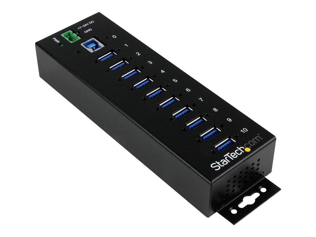 StarTech.com 10 Port Industrieller USB 3.0 Hub - ESD und Überspannungsschutz - DIN Tragschienen oder Oberflächen montierbar - Hub - 10 x SuperSpeed USB 3.0 - an DIN-Schiene montierbar - Gleichstrom - für P / N: ITB20D3250, USB312SAT3CB, USB315CB2M, USB