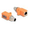 Delock M12 Adapter A-kodiert 8 Pin Stecker zu RJ45 Buchse Cat.5e mit Befestigungsloch gerade orange