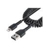 StarTech.com 50cm USB auf Lightning Kabel, Spiralkabel, MFi zertifiziert, Schnellladekabel für  iPhone / iPad, Schwarz, robuster TPE Mantel mit Aramidfaser, USB 2.0 Kabel (RUSB2ALT50CMBC) - Lightning-Kabel - USB männlich zu Lightning männlich - 50 cm -