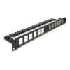 Delock - Patchpanel (Blindblech) - abgewinkelt, mit Zugentlastung - Rack montierbar - Schwarz - 1U - 48.3 cm (19") - 24 Ports