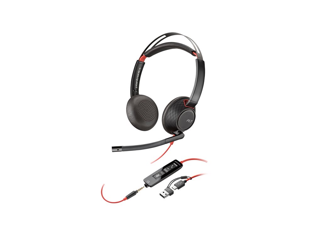Poly Blackwire 5220 - Headset - On-Ear - kabelgebunden - USB-C, 3,5 mm Stecker - Schwarz - Zertifiziert für Skype für Unternehmen, Cisco Jabber Certified, Avaya Certified, Zertifiziert für Microsoft Teams, Zoom Certified, UC-zertifiziert, Works With