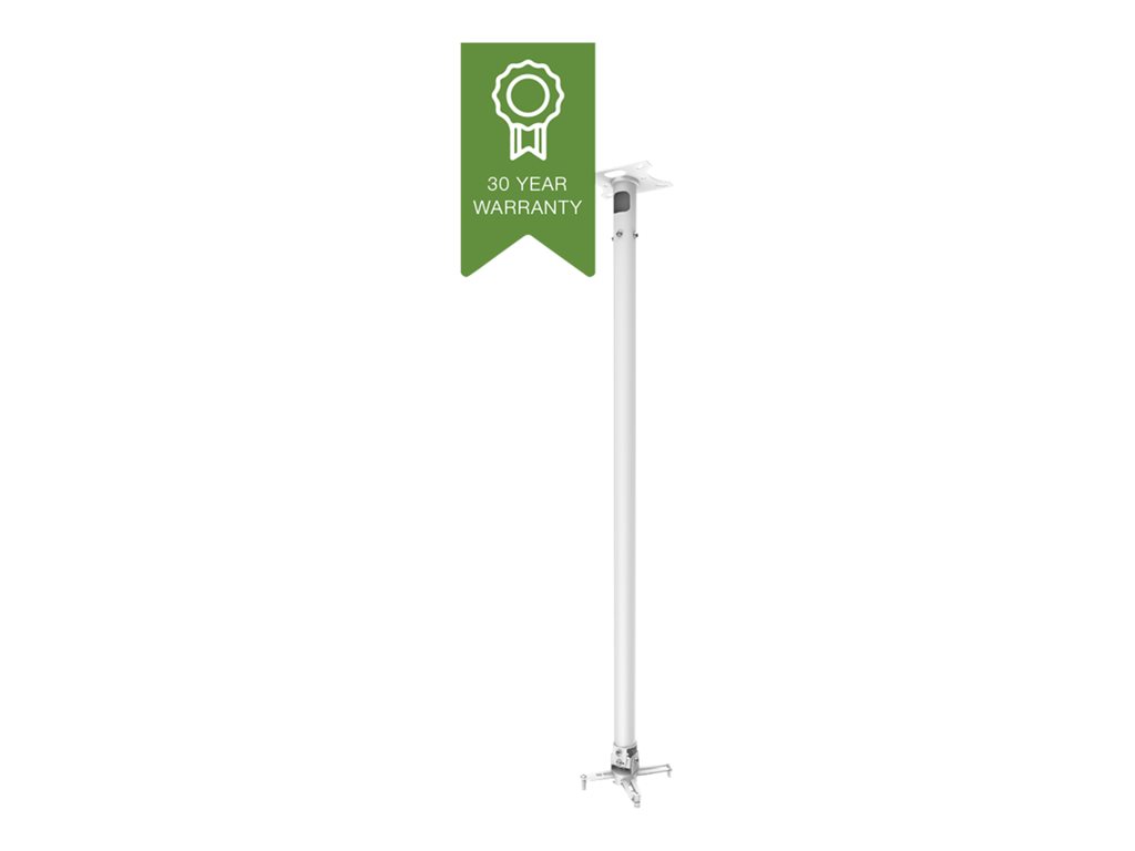 Universelle Projektor-Deckenhalterung - 1100 mm Stange vor Ort auf Länge geschnitten - passt für die meisten Projektoren - hindernisfreie Kabelverwaltung - beinhaltet Bohrschablone, Nachrüst-Deckenverkleidungsplatte, Schrägdeckenjoch - weiß