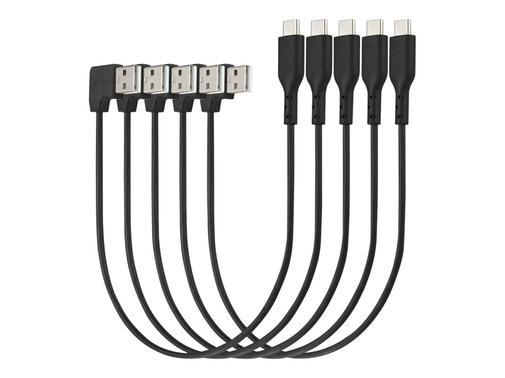 Kensington Charge & Sync USB-C Cable (5-pack) - USB-Kabel - USB (M) gewinkelt zu 24 pin USB-C (M) gerade - USB 2.0 - 20 V - 3 A - 32.7 cm - Schwarz (Packung mit 5)