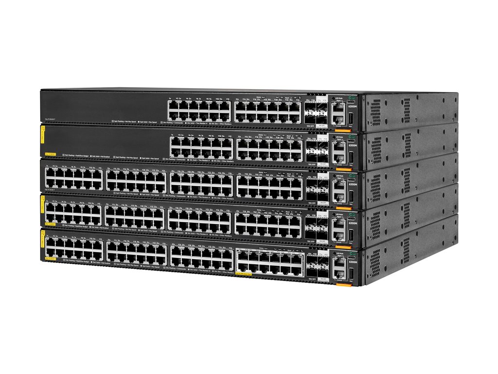 HPE Aruba Networking CX 6200M 36G 12SR5 Class6 PoE 4SFP+ Switch - Switch - max. Stapelentfernung 10 km - L3 - managed - 36 x 10 / 100 / 1000 (4PPoE) + 12 x 1 / 2.5 / 5GBase-T (4PPoE) + 4 x 1 Gigabit / 10 Gigabit SFP+ (Uplink / Stacking) - von vorne und vo
