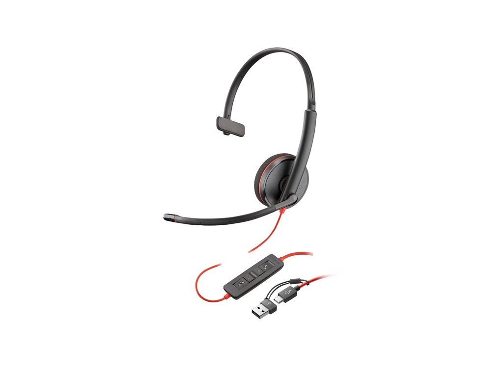 Poly Blackwire 3215 - Blackwire 3200 Series - Headset - On-Ear - kabelgebunden - 3,5 mm Stecker, USB-C - Schwarz - Zertifiziert für Skype für Unternehmen, Avaya Certified, Cisco Jabber Certified, UC-zertifiziert - Replaces Poly SKU 209750-22