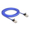 Delock RJ45 Flachband Netzwerkkabel mit Geflechtmantel Cat.6A U / FTP 2 m blau