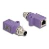 Delock M12 Adapter D-kodiert 4 Pin Stecker zu RJ45 Buchse Cat.5e mit Befestigungsloch gerade violett