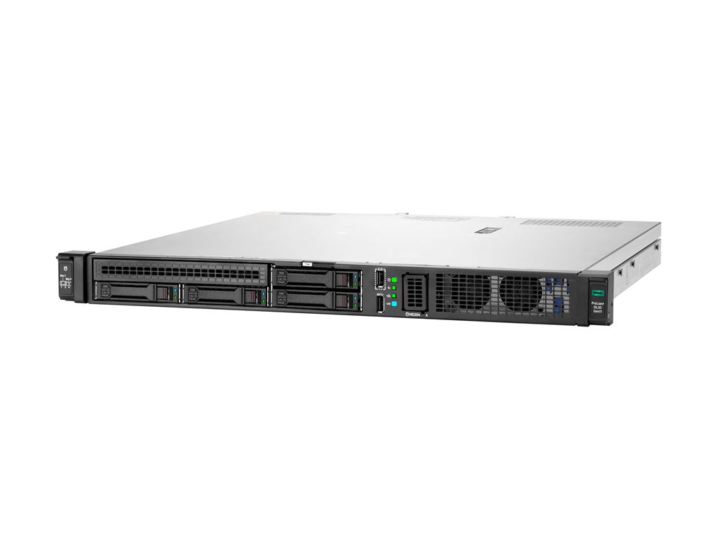 HPE ProLiant DL20 Gen11 Smart Choice Modell, 1U Rack SFF, Xeon E-2436 (2.9GHz / 6c), 1x 32GB, Intel VROC SATA SW RAID, 4x SFF Slots Hot-Plug, 2x 480GB SATA SSD (P40497-B21), 4x 1G RJ45 (BCM5719 / 331T), 1x 800W Netzteil, Easy Install Rails, Bezel & Lock