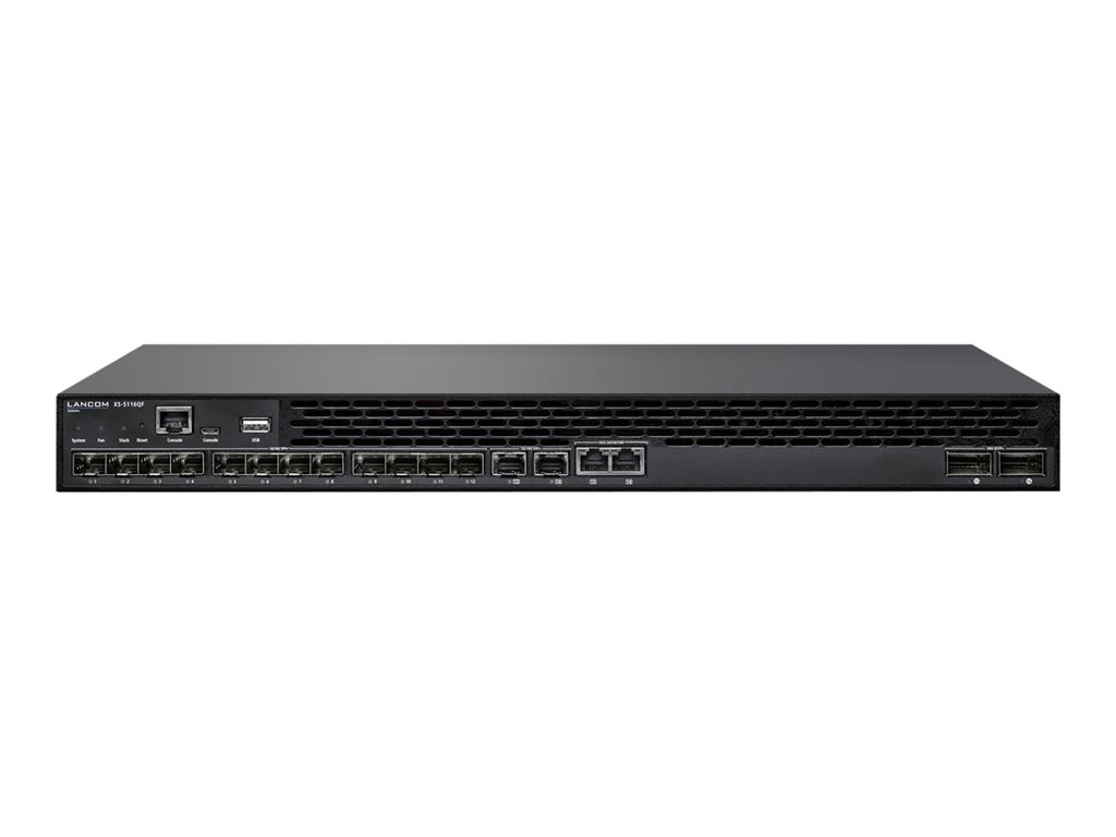 LANCOM XS-5116QF - Switch - L3 - managed - 12 x 1 Gigabit / 10 Gigabit SFP+ + 2 x Combo 1 / 2.5 / 5/10 Gigabit Ethernet / 1 / 10 Gigabit SFP+ + 2 x 40 Gigabit QSFP+ (Uplink / Stacking) - Luftstrom von vorne nach hinten - an Rack montierbar