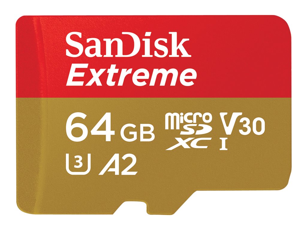 SanDisk Extreme - Flash-Speicherkarte (microSDXC-an-SD-Adapter inbegriffen) - 64 GB - A2 / Video Class V30 / UHS-I U3 / Class10 - microSDXC UHS-I