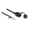 Delock Kabel RJ45 Stecker zu RJ45 Buchse zum Einbau mit Verschlusskappe Cat.5e FTP IP68 staub- und wasserdicht 25 cm schwarz