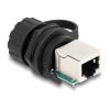 Delock Kabelverbinder RJ50 Buchse zu RJ50 Buchse zum Einbau mit Verschlusskappe IP68 staub- und wasserdicht schwarz