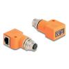 Delock M12 Adapter A-kodiert 8 Pin Buchse zu RJ45 Buchse Cat.5e mit Befestigungsloch 90 grad gewinkelt orange