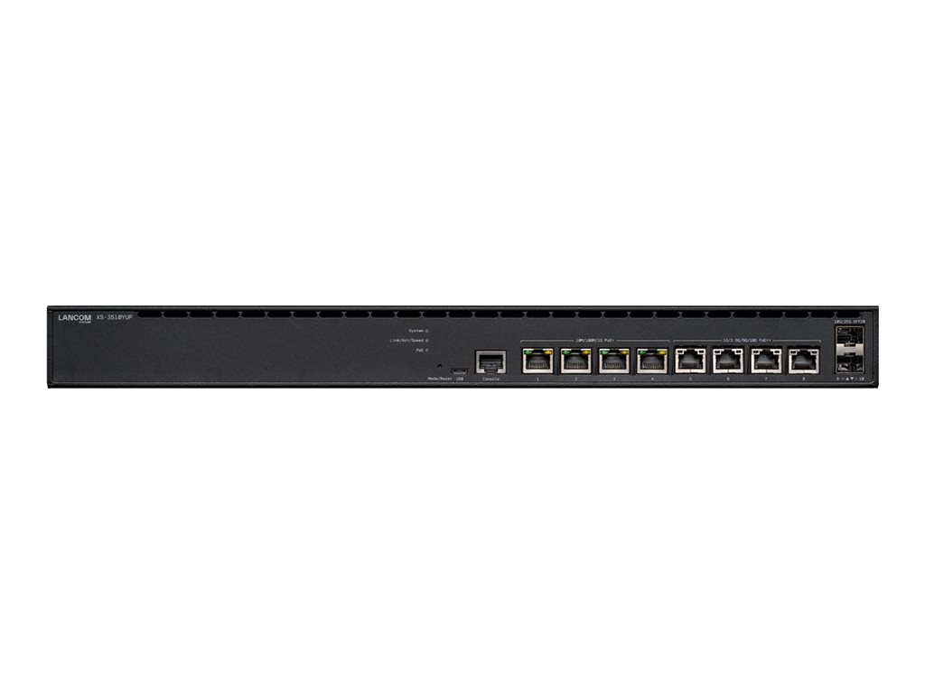 LANCOM XS-3510YUP - Switch - Multi-Gigabit, für kleine Szenarien - managed - 4 x 10 / 100 / 1000 (PoE+) + 4 x 100 / 1000 / 2.5 / 5/10G (PoE++) + 2 x 10 Gigabit / 25 Gigabit SFP28 (Uplink) - an Rack montierbar - PoE++ (370 W)