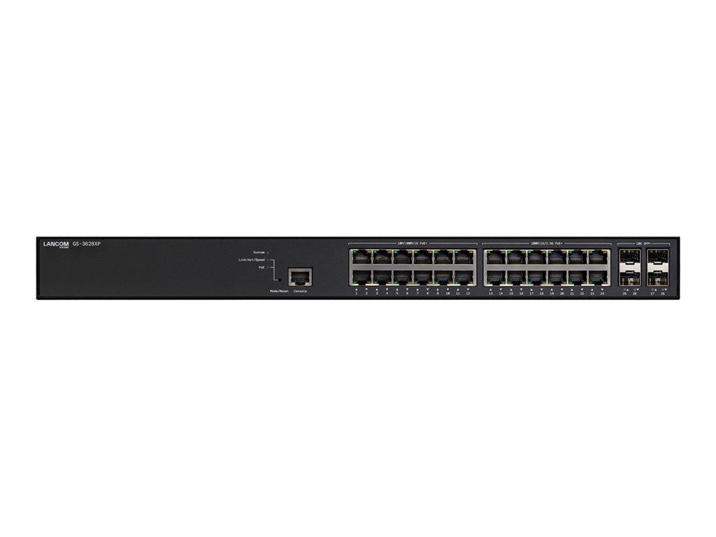 Managed L3-Lite Multi-Gigabit PoE+ Access Switch, 12x 1GE PoE+ 802.3at, 12x 2,5GE PoE+ 802.3at Ports, 4x 10G SFP+ Ports, 164 GBit / s Durchsatz, IEEE 802.3az, IPv6 / IPv4, 4.000 aktive VLANS, QoS, 802.1X, TACACS+, länderspez. Kabel erhältlich