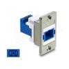 Delock Panel Mount SC Simplex Buchse zu SC Simplex Buchse mit Laserschutzklappe innen silber / blau / weiß