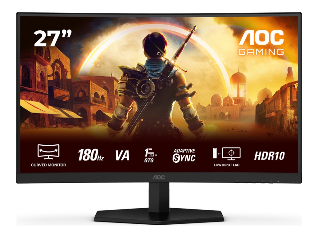 AOC Gaming C27G42E - LED-Monitor - Gaming - gebogen - 68.6 cm (27") - 1920 x 1080 Full HD (1080p) @ 180 Hz - Fast VA - 300 cd / m² - 3000:1 - HDR10 - 0.5 ms - 2xHDMI, DisplayPort - Lautsprecher - Schwarz, Rot