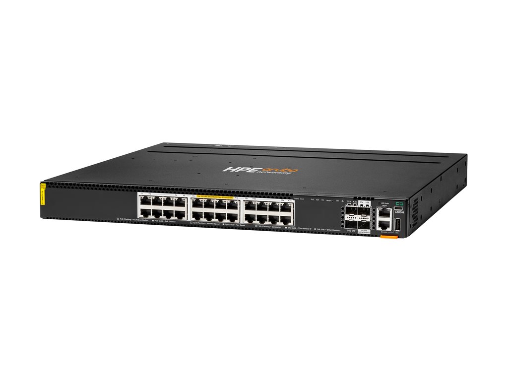 HPE Aruba Networking CX 6300M 24p Smart Rate 1G / 2.5G / 5G / 10G Class6 PoE 2p 50G 2p 25G Switch - Switch - L3 - managed - 24 x 100 / 1000 / 2.5G / 5G / 10GBase-T (4PPoE) + 2 x 10 Gigabit / 25 Gigabit / 50 Gigabit SFP56 (uplink / stacking) + 2 x 10 Gigab