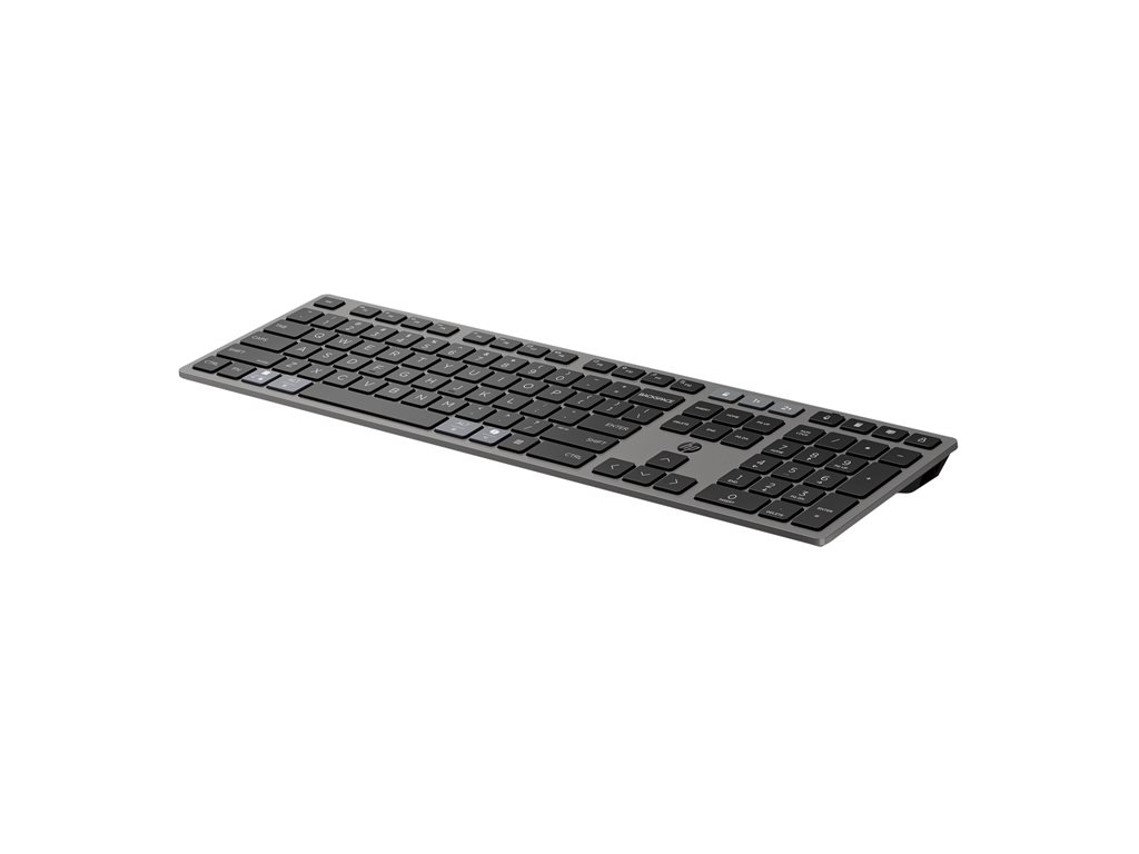 HP 725 - Tastatur - multifunktional, wiederaufladbar, betrieben mit Superkondensator - full size - kabellos - Bluetooth, 2.4 GHz - QWERTZ - Deutsch - Nachtfall Schwarz