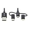 Eaton Tripp Lite Series Universal USB-A to Lightning, USB Micro-B and USB-C Sync / Charge Cable (M / 3xM), MFi Certified, Black, 6 ft. (1.8 m) - Lightning-Kabel - USB männlich zu Micro-USB Typ B, Lightning, 24 pin USB-C männlich - 1.8 m - Schwarz