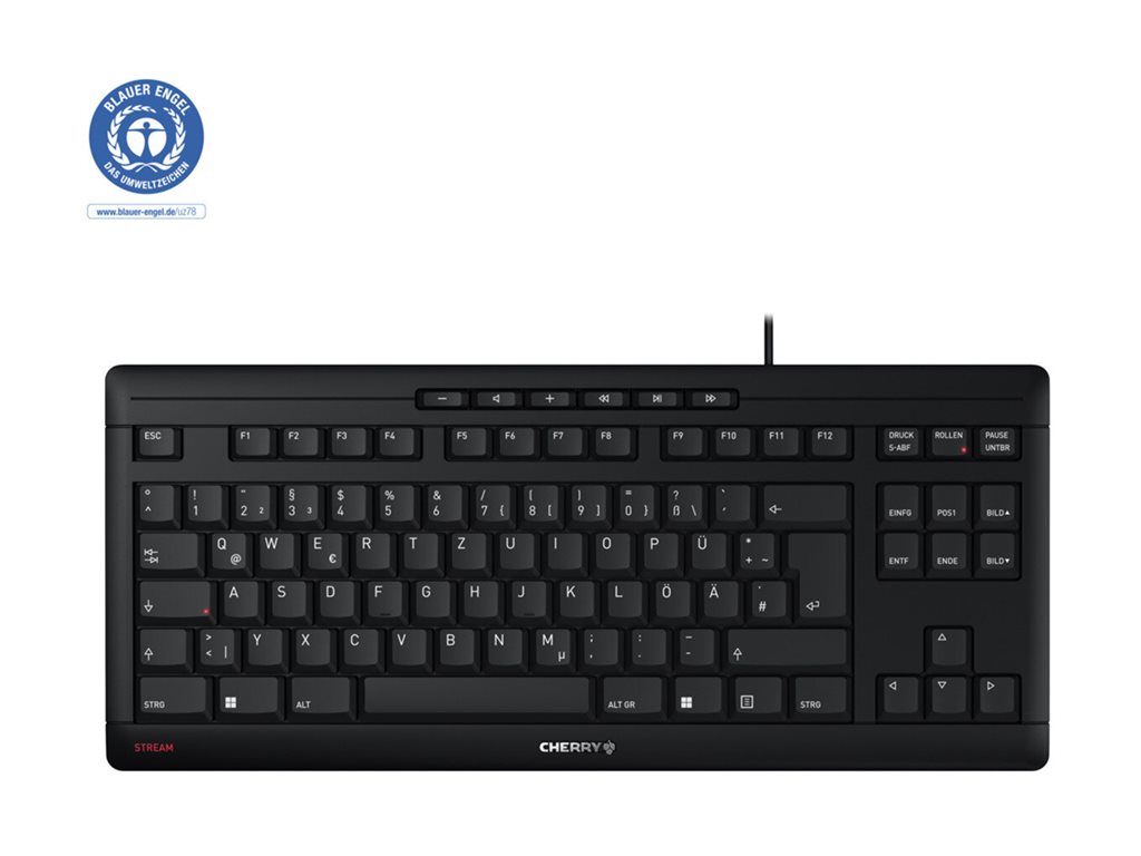 CHERRY STREAM KEYBOARD TKL - Tastatur - USB - QWERTZ - Deutsch - Tastenschalter: CHERRY SX - Schwarz