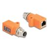 Delock M12 Adapter A-kodiert 8 Pin Buchse zu RJ45 Buchse Cat.5e mit Befestigungsloch gerade orange