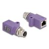 Delock M12 Adapter D-kodiert 4 Pin Buchse zu RJ45 Buchse Cat.5e mit Befestigungsloch gerade violett