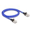 Delock RJ45 Netzwerkkabel mit Geflechtmantel Cat.6A U / FTP Slim 1 m blau